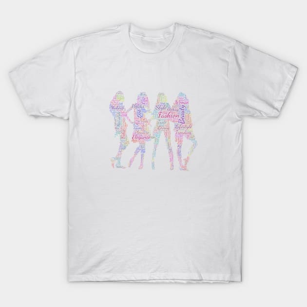 Girls Fashion Silhouette Shape Text Word Cloud T-Shirt by Cubebox